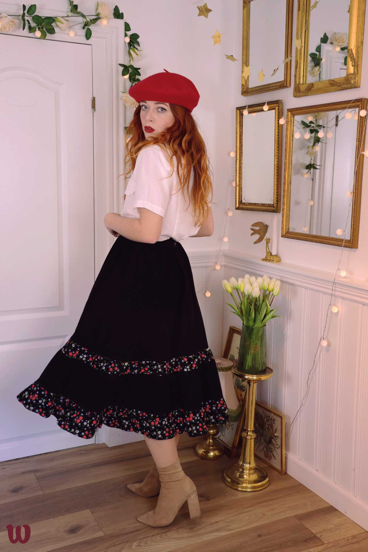 Black Corduroy Floral Skirt XS S Catalog Bohemian Wonders
