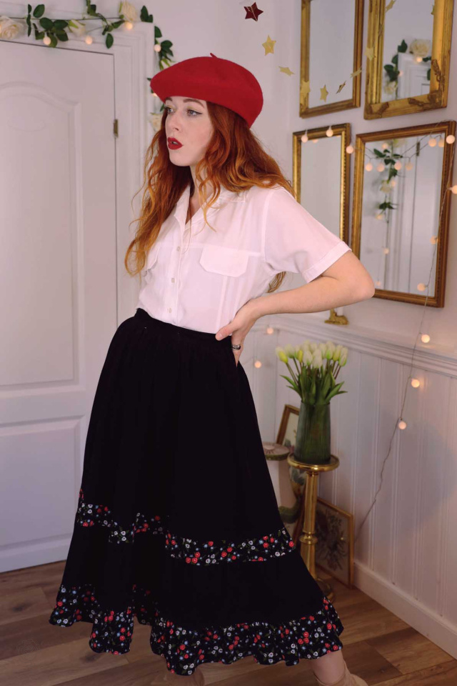 Black Corduroy Floral Skirt | XS/S