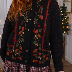 Black Floral Embroidered Vintage Cardigan | M/L