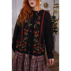 Black Floral Embroidered Vintage Cardigan | M/L
