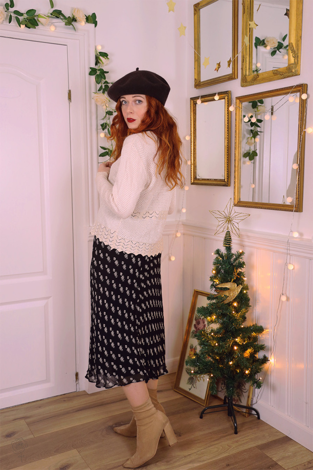 Black Fishbone Vintage Skirt | S