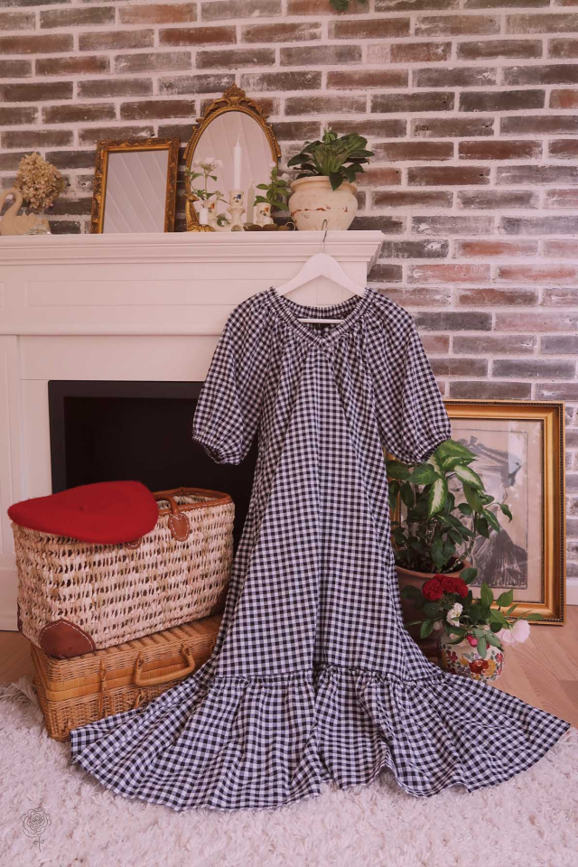 Black Gingham Comfy Dress | S/M
