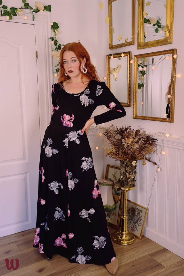 Black Pink &amp; Grey Floral 70's Maxi | S/M