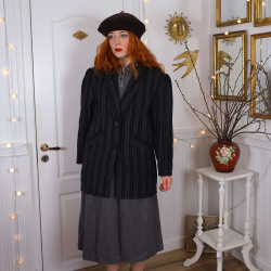 Black, Grey &amp; Green Striped Wool Jacket | M-L