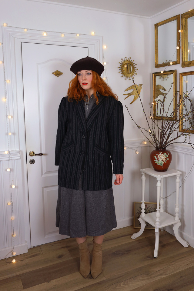 Black, Grey &amp; Green Striped Wool Jacket | M-L