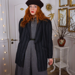 Black, Grey &amp; Green Striped Wool Jacket | M-L