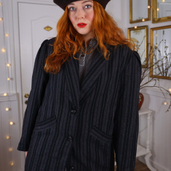 Black, Grey &amp; Green Striped Wool Jacket | M-L