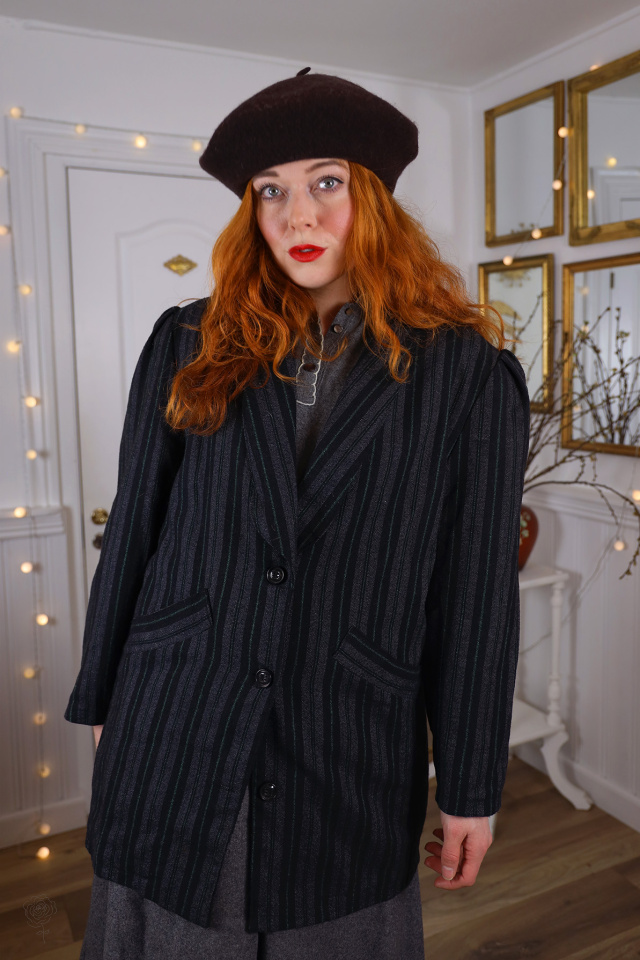 Black, Grey &amp; Green Striped Wool Jacket | M-L