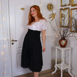 Black Lace Vintage Skirt &amp; White Top | S