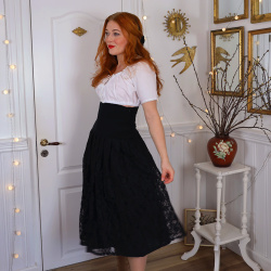 Black Lace Vintage Skirt &amp; White Top | S