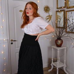 Black Lace Vintage Skirt &amp; White Top | S
