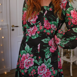 Black Pink Floral 70's Maxi Dress | L