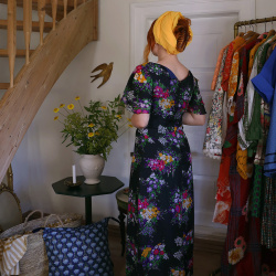 Black Bright Floral 70's Dress | S