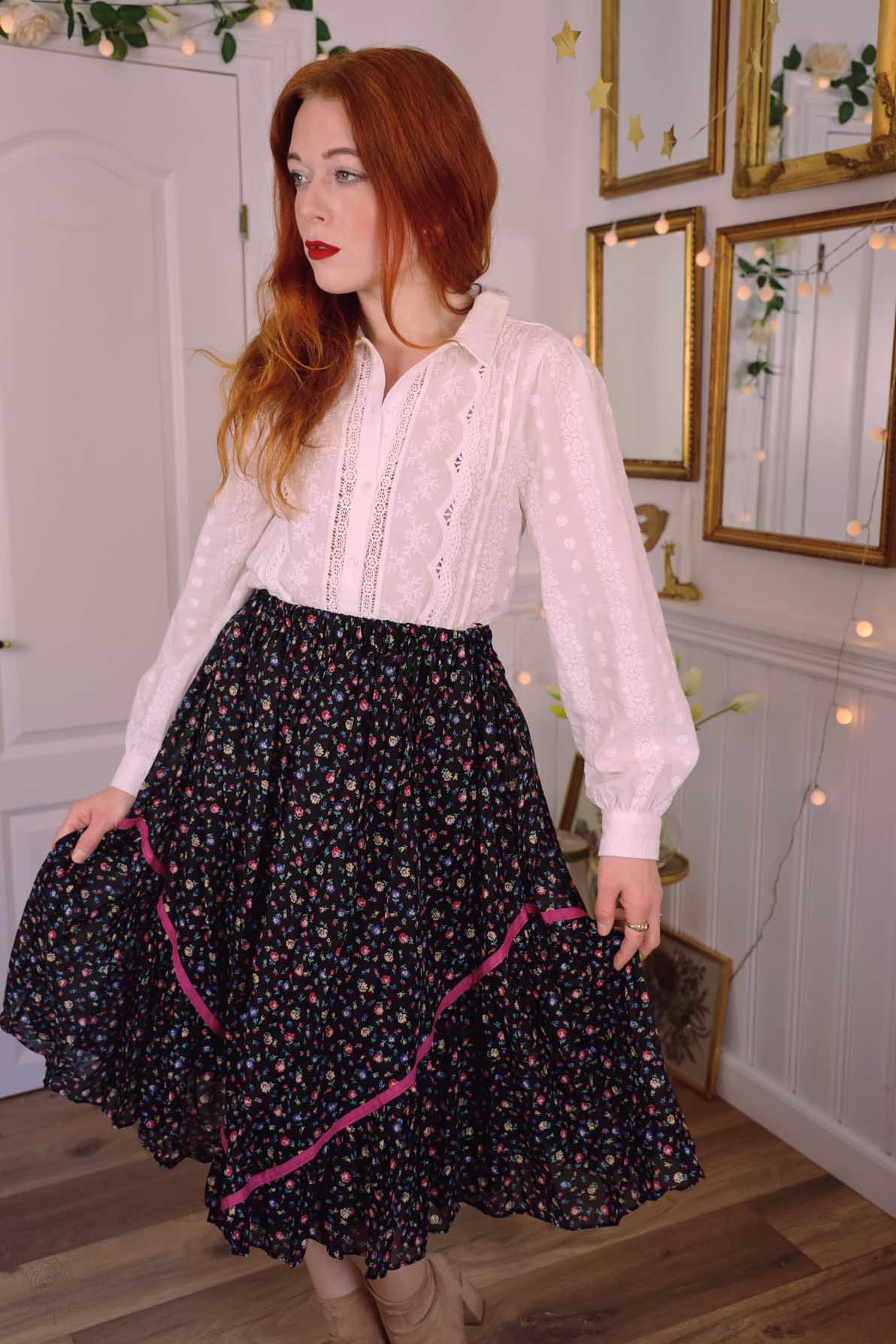 Floral Skirt Cord Skirt Xs Corduroy Floral Regular Size Skirts For