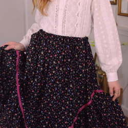 Black Multi Coloured Floral Vintage Skirt | XS