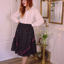 Black Multi Coloured Floral Vintage Skirt | XS