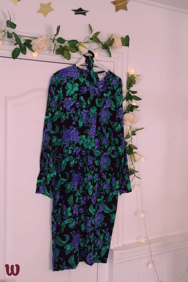 Black Purple Floral Vintage Dress | XS/S