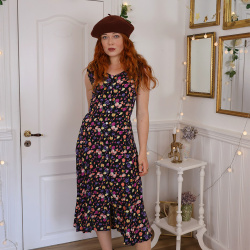 Black 90's Vintage Floral Dress | S/M - Catalog - Bohemian