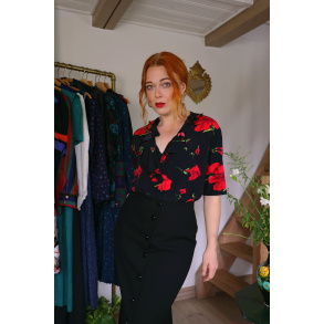  Black Red Floral Vintage Top | L/XL