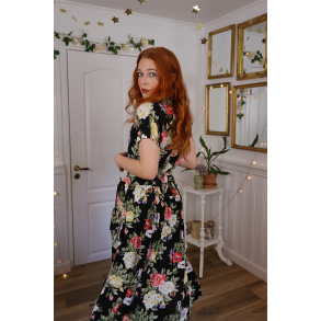 Romantic Black Floral Vintage Dress | M