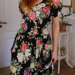 Romantic Black Floral Vintage Dress | M