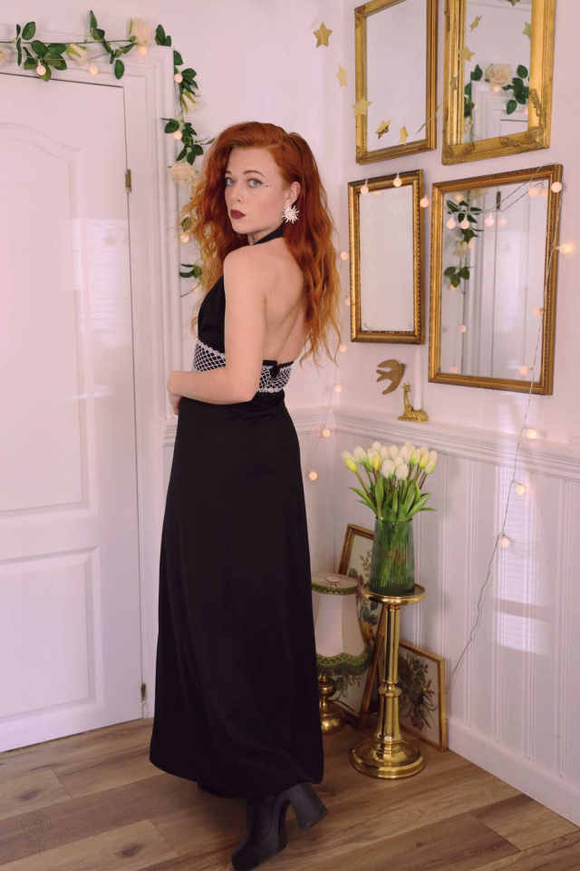 Black Silver Waist 70's Maxi | S