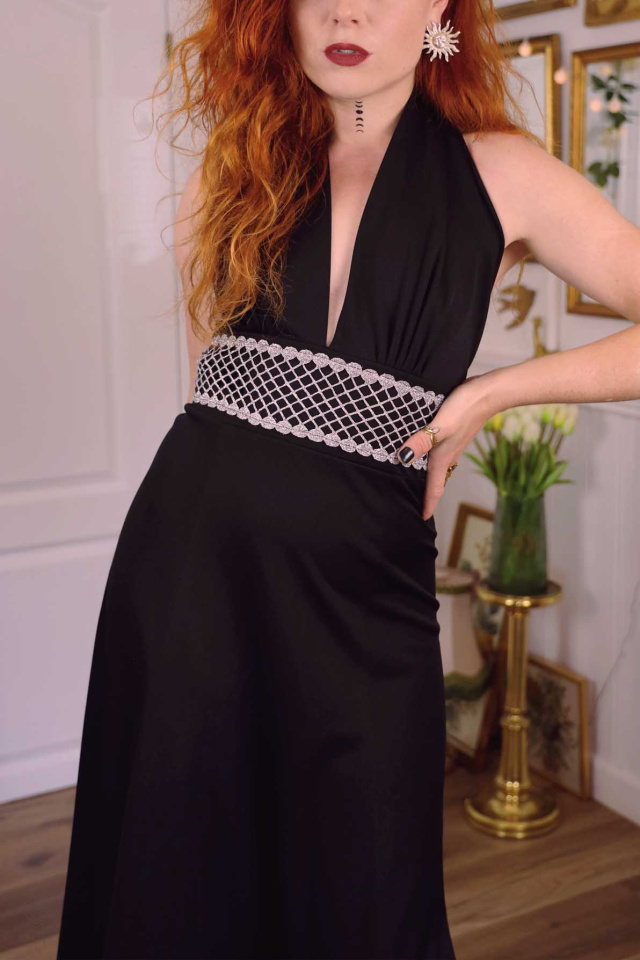 Black Silver Waist 70's Maxi | S