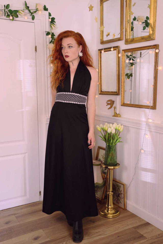 Black Silver Waist 70's Maxi | S