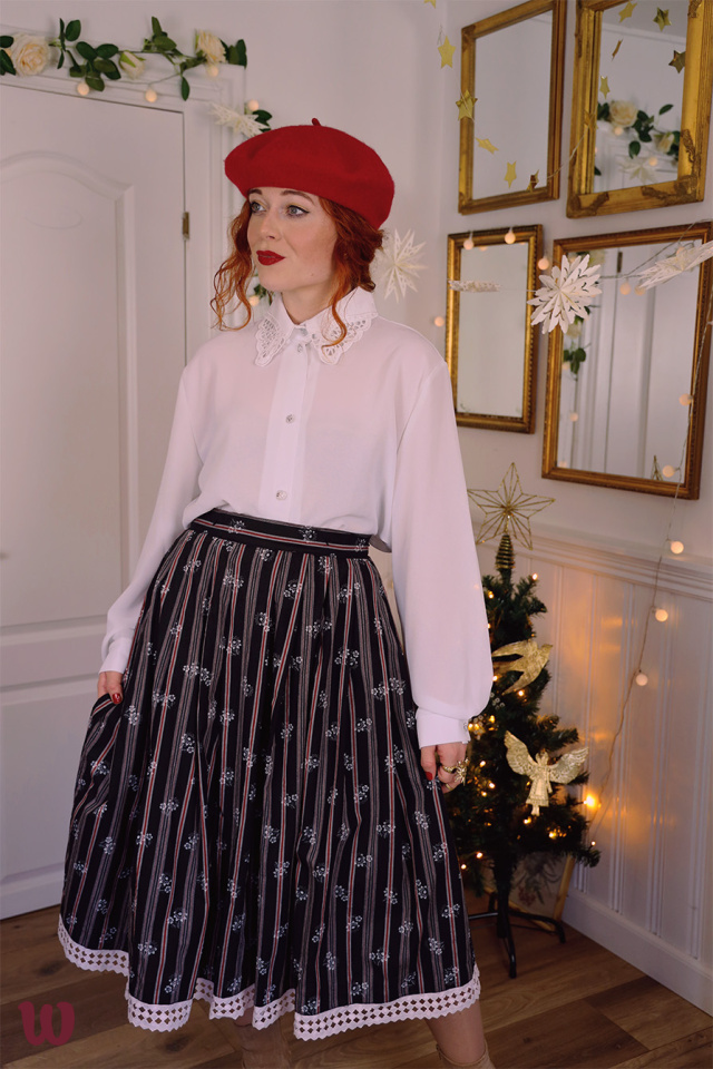 Black Striped &amp; Floral Vintage Skirt | XS/S