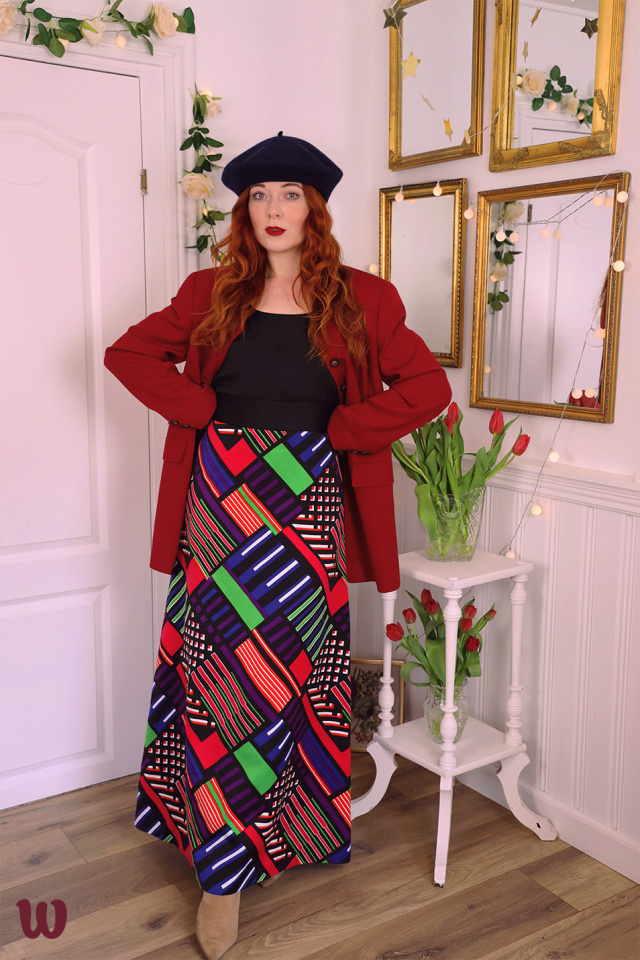 Graphical 70's Vintage Maxi Dress | L