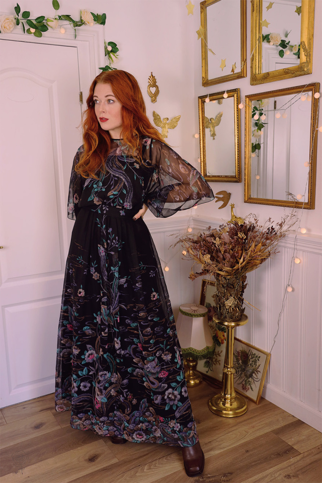 Black Turquoise Floral Vintage Maxi | S