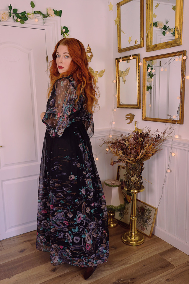 Black Turquoise Floral Vintage Maxi | S