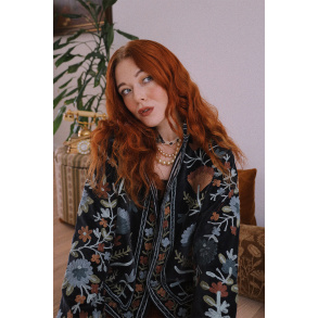 Black Velvet Autumn Floral Jacket | S-L