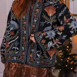 Black Velvet Autumn Floral Jacket | S-L