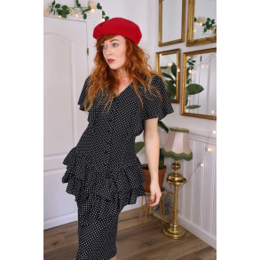 Black White Dotted 80s Dress | M