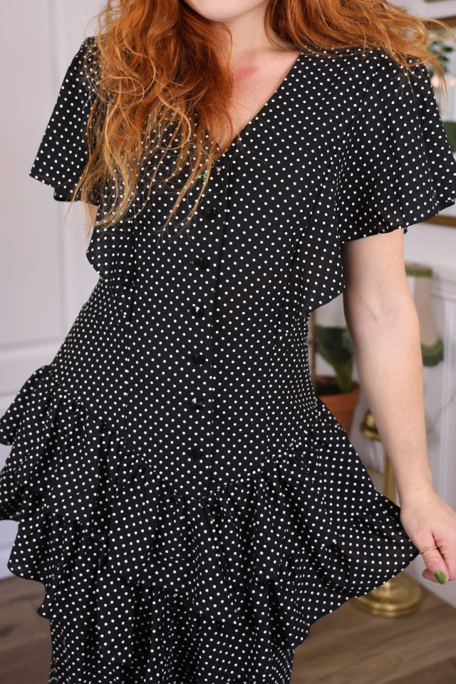 Black White Dotted 80s Dress | M