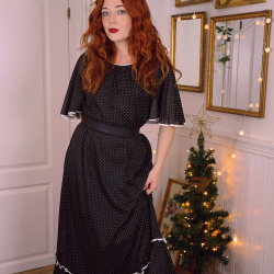 Black White Dotted 70's Vintage Gown | S