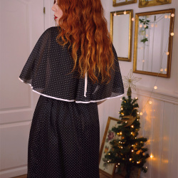 Black White Dotted 70's Vintage Gown | S