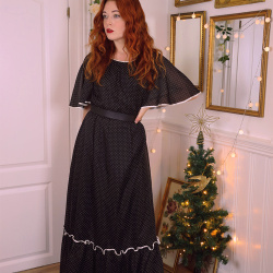 Black White Dotted 70's Vintage Gown | S