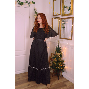 Black White Dotted 70's Vintage Gown | S