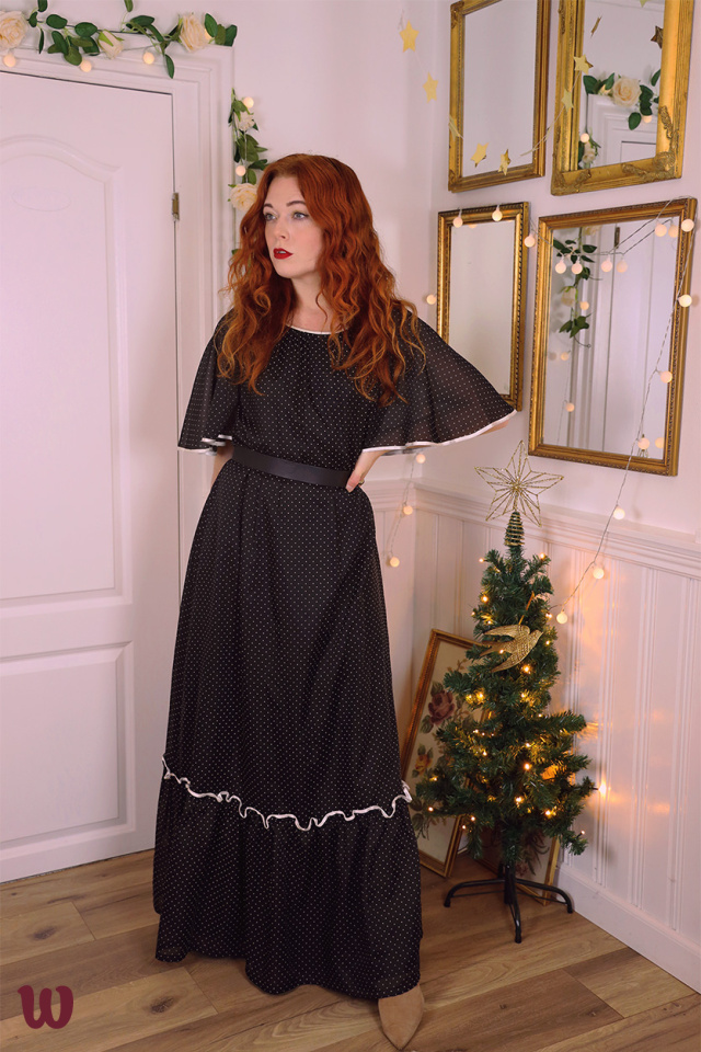 Black White Dotted 70's Vintage Gown | S