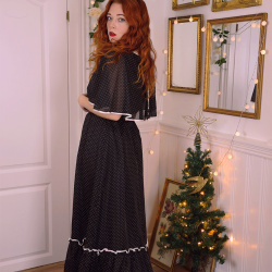 Black White Dotted 70's Vintage Gown | S