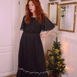 Black White Dotted 70's Vintage Gown | S