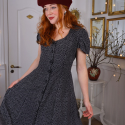 Black White Floral 90's Vintage Dress | S