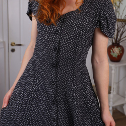 Black White Floral 90's Vintage Dress | S