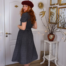 Black White Floral 90's Vintage Dress | S