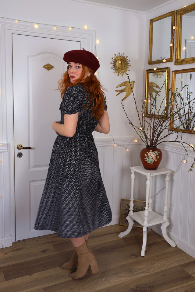 Black White Floral 90's Vintage Dress | S