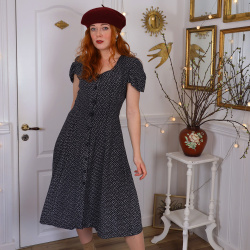 Black White Floral 90's Vintage Dress | S