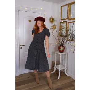 Black White Floral 90's Vintage Dress | S