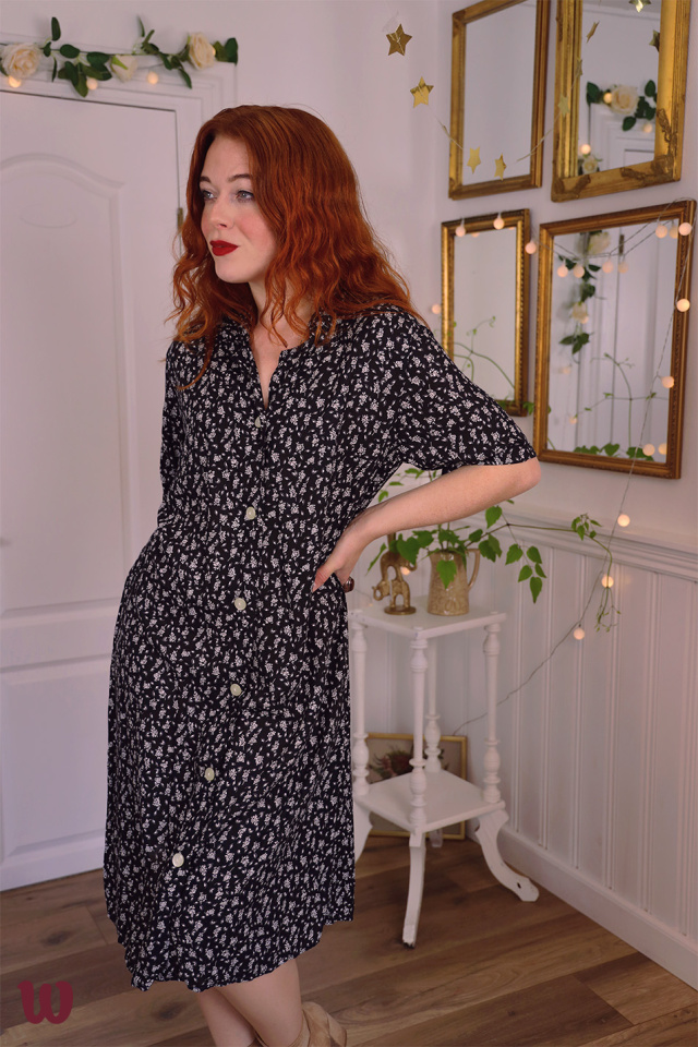 Black White Floral Vintage Dress | M/L
